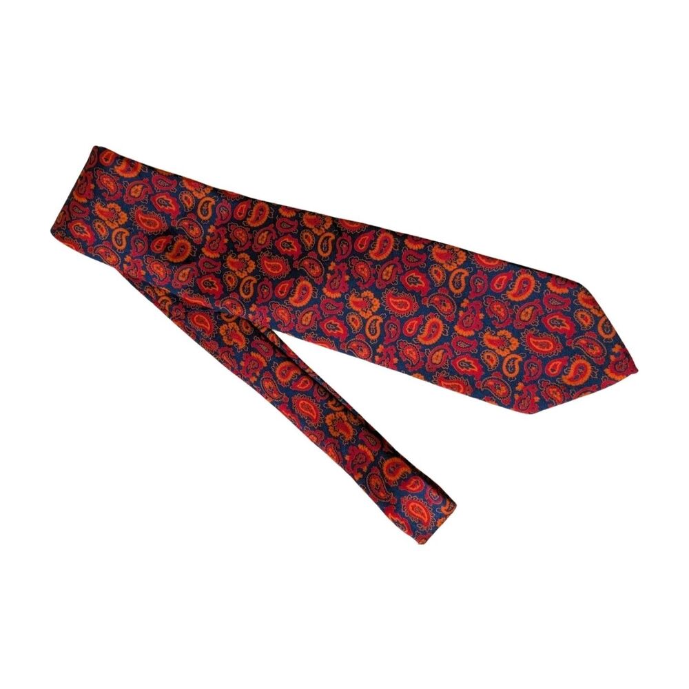 Vintage Berkley Cravats Navy Blue Red Paisley Neck Tie 100% Silk Screen Printed